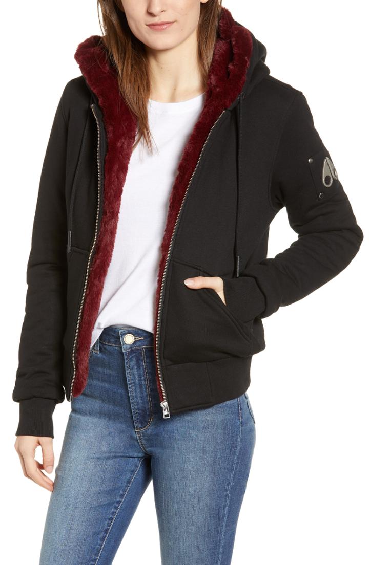 Women's Moose Knuckles Her Bunny Faux Fur Lined Jacket - Black