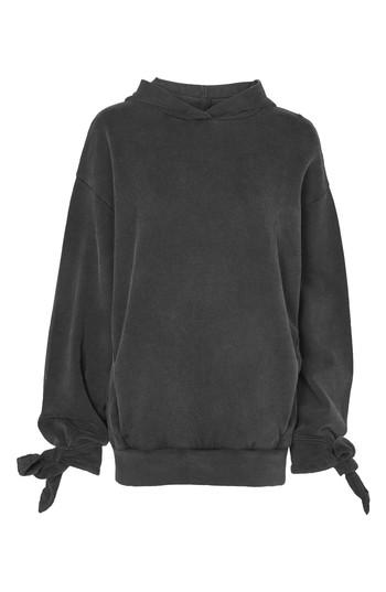 Women's Topshop Boutique Tie Sleeve Hoodie Us (fits Like 0) - Black