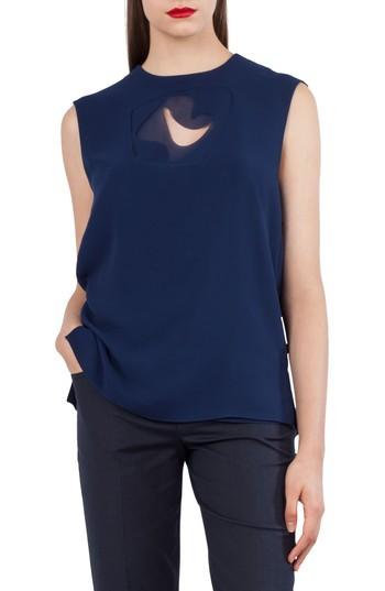 Women's Akris Laser Cut Crepe Georgette Blouse - Blue