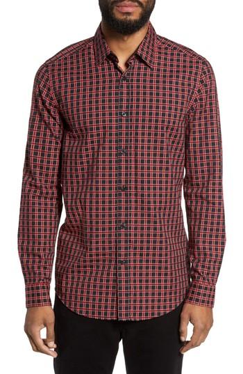 Men's Boss Lukas Regular Fit Check Dobby Dress Shirt, Size - Red