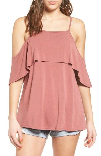Women's Bp. Ruffle Cold Shoulder Top - Brown