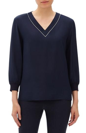 Women's Lafayette 148 New York Wanda Silk Blouse - Blue