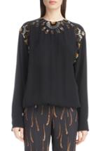 Women's Dries Van Noten Floral Silk Blouse Us / 38 Fr - Blue