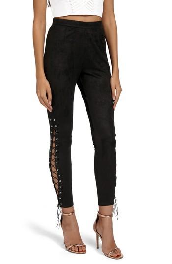 Women's Missguided Faux Suede Lace-up Pants Us / 4 Uk - Black