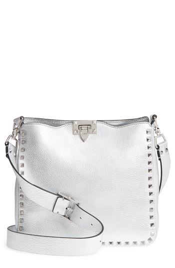 Valentino Garavani Small Rockstud Metallic Leather Hobo - Metallic