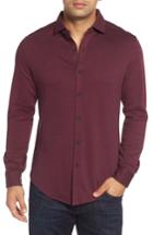Men's Bugatchi Trim Fit Heathered Knit Sport Shirt, Size - Red