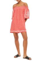 Women's Topshop Embroidered Off The Shoulder Shift Dress Us (fits Like 0-2) - Coral