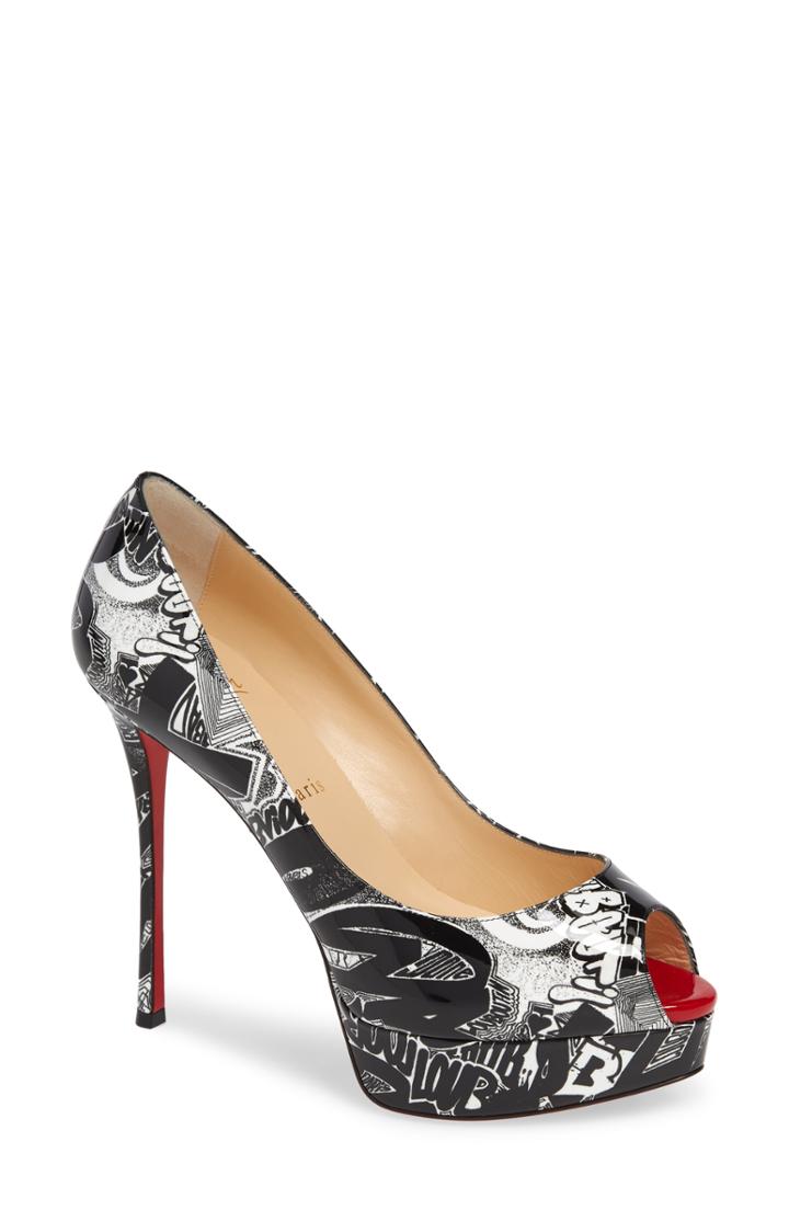 Women's Christian Louboutin Fetish Graffiti Peep Toe Platform Pump Us / 39eu - Black