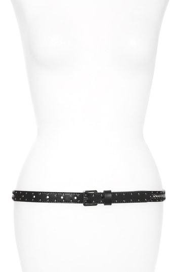 Women's Rebecca Minkoff Studded Chain Inset Belt - Black / Pol Nickel