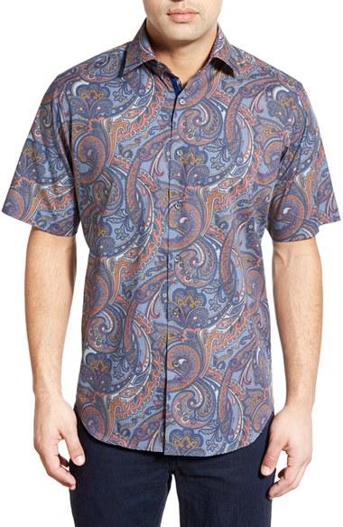 Men's Bugatchi Classic Fit Paisley Sport Shirt - Blue