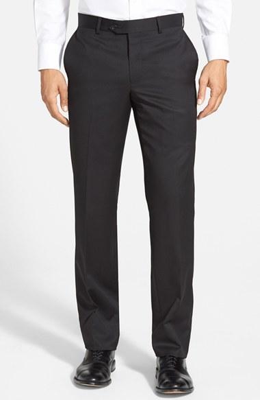 Men's Nordstrom Men's Shop Flat Front Wool Trousers - Black