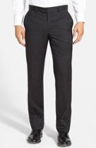 Men's Nordstrom Men's Shop Flat Front Wool Trousers - Black