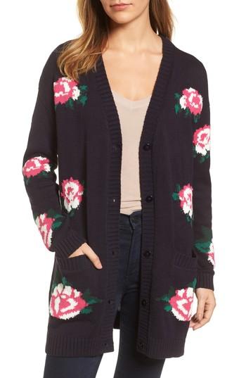Women's Rdi Floral Intarsia Cardigan - Blue