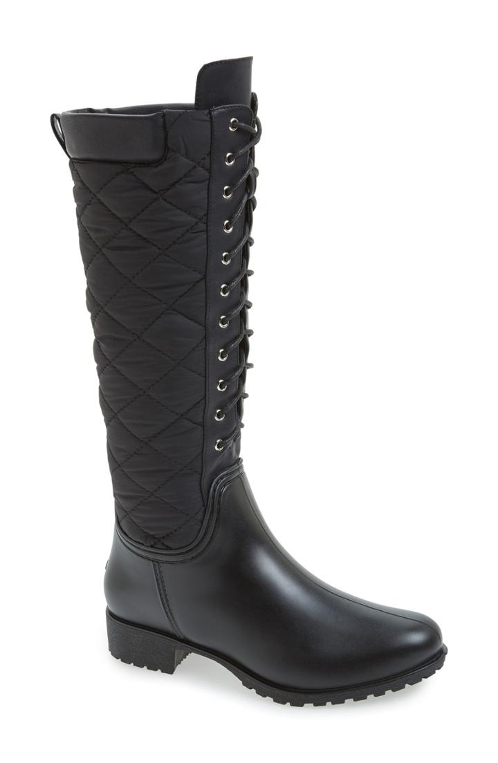 Women's Dav Tofino Quilted Tall Waterproof Rain Boot M - Black