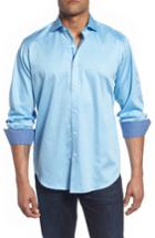 Men's Bugatchi Cubic In Blue Classic Fit Sport Shirt, Size - Blue