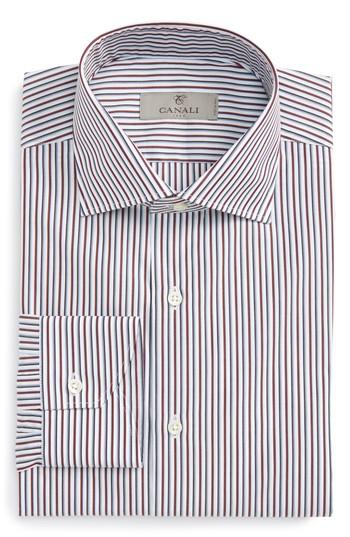 Men's Canali Regular Fit Stripe Dress Shirt .5 - Red
