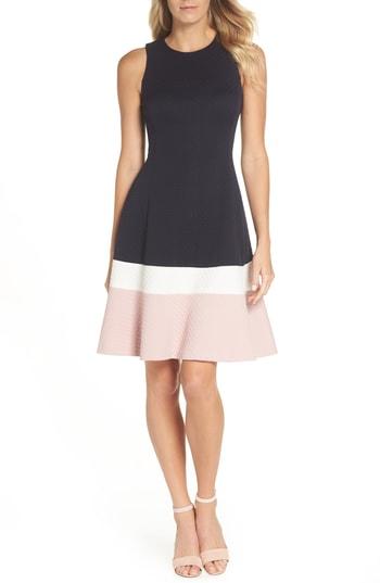 Women's Eliza J Colorblock Texture Knit Fit & Flare Dress - Blue