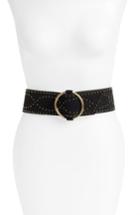 Women's Something Navy Studded Stretch Leather Belt /small - Black