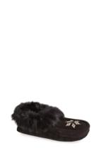 Women's Manitobah Mukluks 'kanada' Genuine Rabbit Fur & Suede Moccasin Slipper M - Black