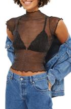 Women's Topshop Lettuce Edge Metallic Sheer Top Us (fits Like 0-2) - Black