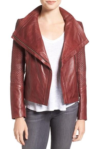 Women's Lamarque Basket Weave Detail Lambskin Leather Jacket