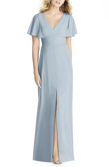 Women's Social Bridesmaids Split Sleeve Chiffon Gown - Blue