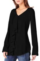 Women's Michael Stars V-neck Ruffle Tunic - Black