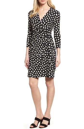 Women's Anne Klein Dot Print Faux Wrap Dess - Black