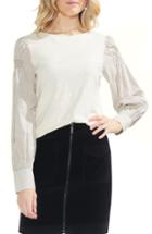 Women's Vince Camuto Smocked Shoulder Mixed Media Shirt - White