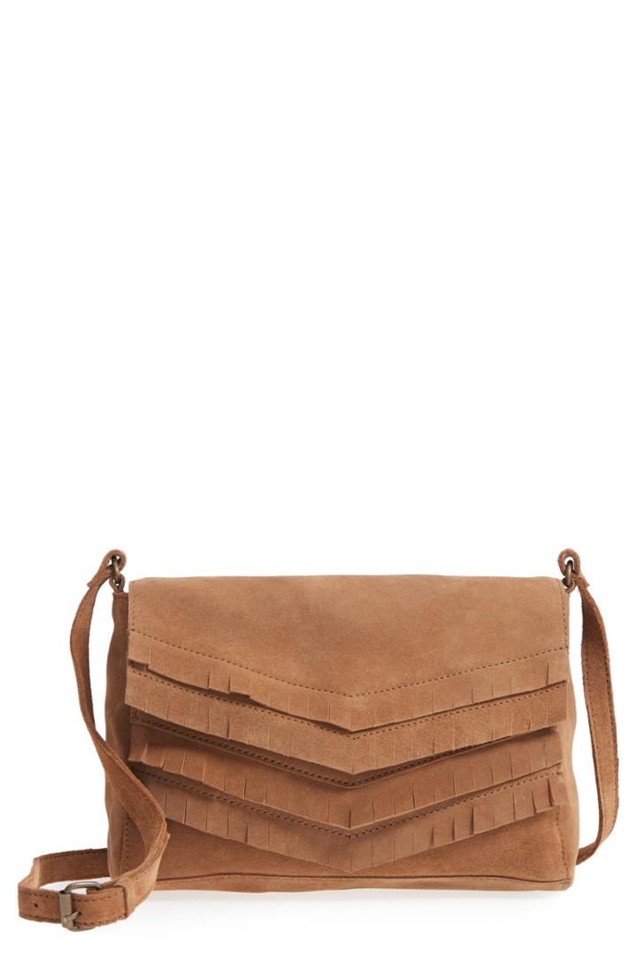 Ten79la Chevron Fringe Suede Crossbody Bag -
