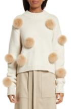 Women's Tibi Genuine Alpaca Fur Trim Pompom Sweater - Ivory