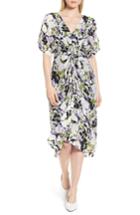 Women's Lewit Ruched Floral Silk Midi Dress - Purple