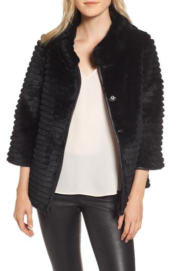 Women's Linda Richards Genuine Rex Rabbit Fur Crop Jacket - Black