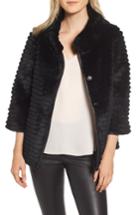 Women's Linda Richards Genuine Rex Rabbit Fur Crop Jacket - Black