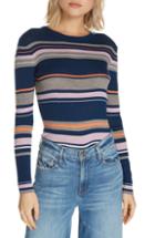 Women's Frame Stripe Crewneck Merino Wool Blend Sweater