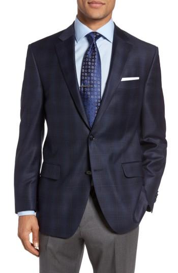 Men's Peter Millar Flynn Classic Fit Plaid Wool Sport Coat L - Blue