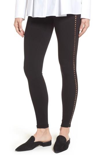 Women's Zeza B Faux Leather Tuxedo Stripe Leggings - Black