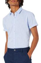 Men's Topman Slim Fit Slub Shirt, Size - Blue