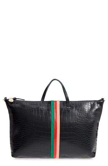 Clare V. Croc Embossed Leather Tote - Black