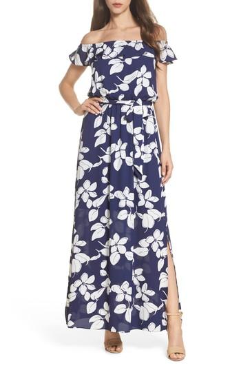 Women's Adrianna Papell Off The Shoulder Ruffle Maxi Dress - Blue