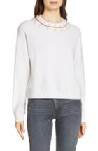 Women's Alice + Olivia Gleeson Embellished Neck Sweater - White