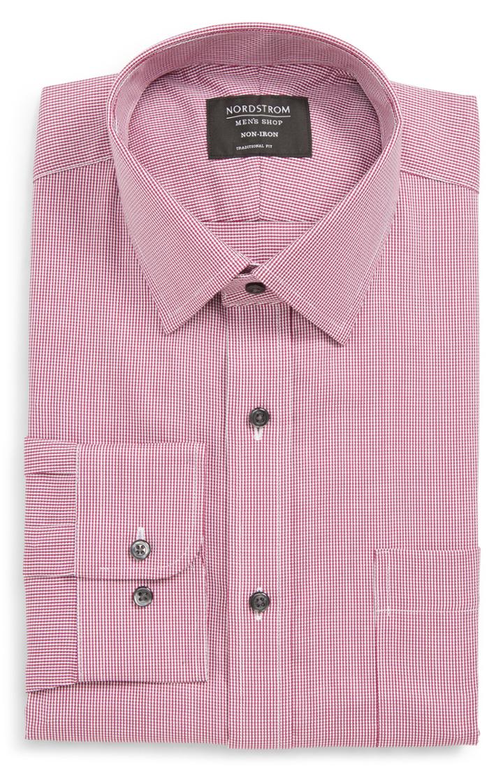 Men's Nordstrom Men's Shop Traditional Fit Non-iron Solid Dress Shirt - 32/33 - Red