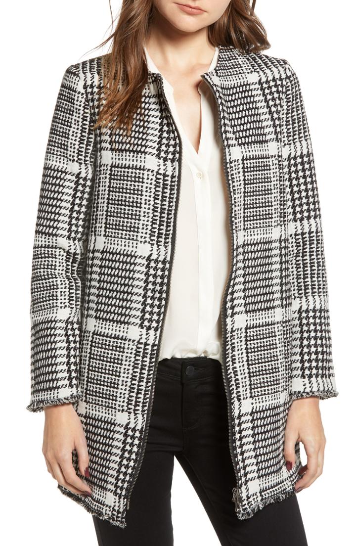 Women's Cupcakes And Cashmere Fernando Herringbone Plaid Coat