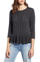 Women's Halogen Cotton Pointelle Peplum Sweater - Burgundy