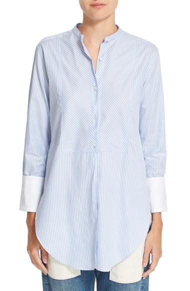 Women's Helmut Lang Stripe Cotton Collarless Oxford