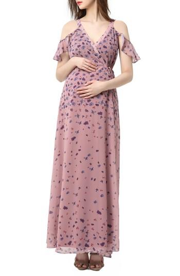 Women's Kimi And Kai Catalina Cold Shoulder Wrap Maxi Maternity Dress - Pink