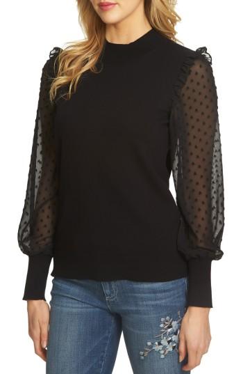 Women's Cece Swiss Dot Chiffon Sleeve Sweater - Black