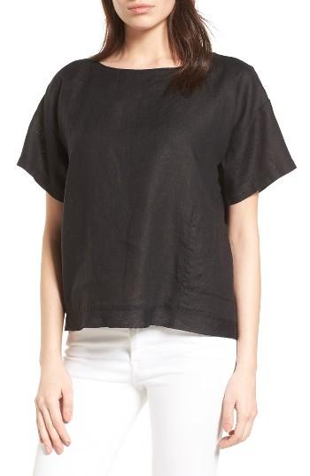 Women's Eileen Fisher Organic Linen Top, Size - Black
