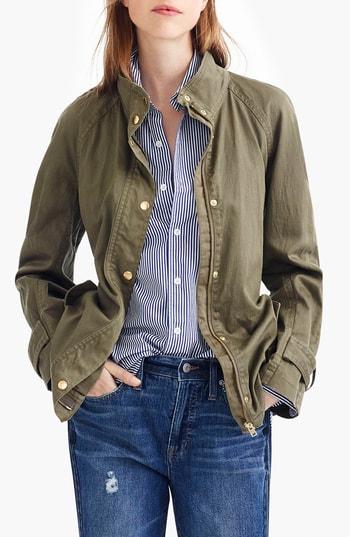 Petite Women's J.crew Tie Waist Cotton Jacket P - Green