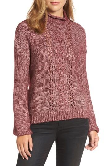 Women's Caslon Open Cable Knit Funnel Neck Sweater - Burgundy